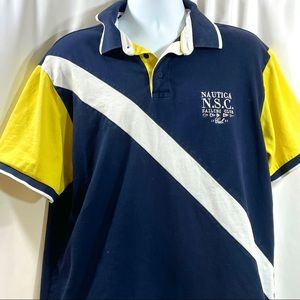 Nautica NSC Blue & Yellow Rugby Style Polo XL